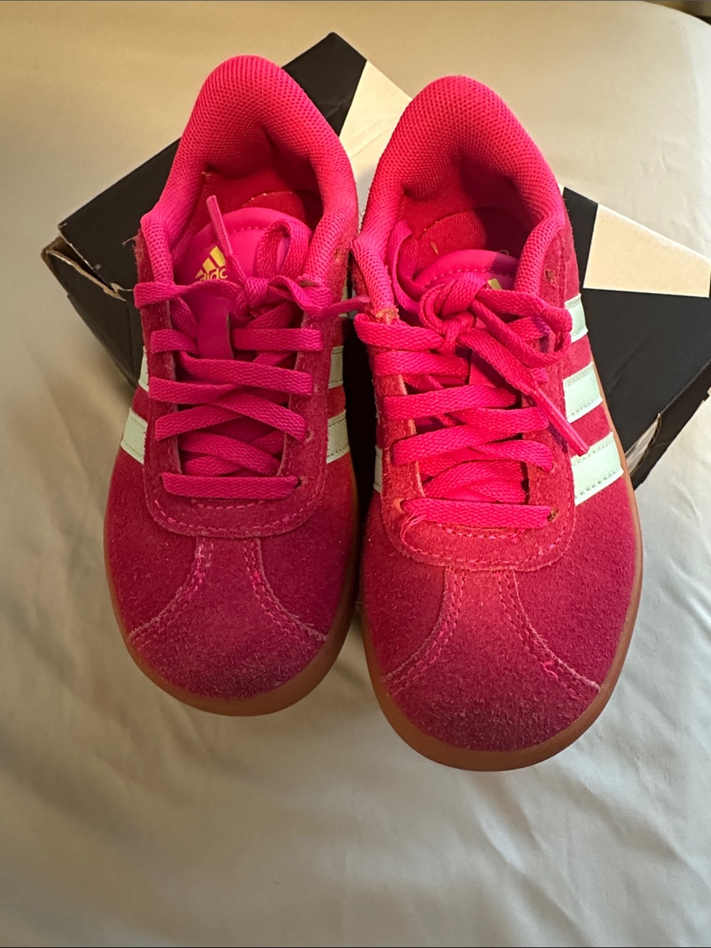 adidas Kids Hot Pink Sneakers with light teal Stripes